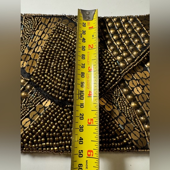 Nice Retro Brass Copper Tone Metallic Beaded Clutch Purse Bag Forever 21 - Picture 12 of 12